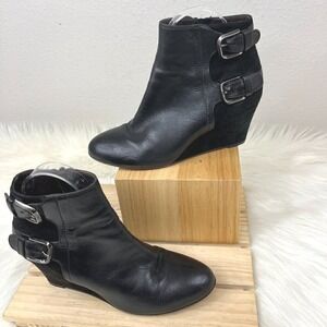 Attilio Giusti Leombruni AGL Double Buckle Wedge Heel‎ Bootie Size 37.5 (7.5 US)